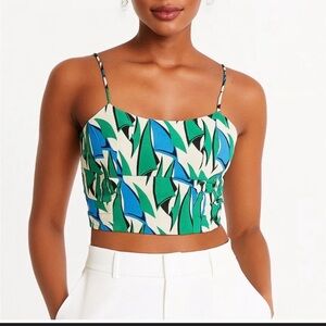 Zara Linen Blend Green and Blue Abstract Print Women's Top